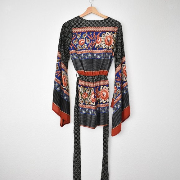 Missguided Mixed Print Bell Sleeve Wrap Romper - Picture 12 of 12